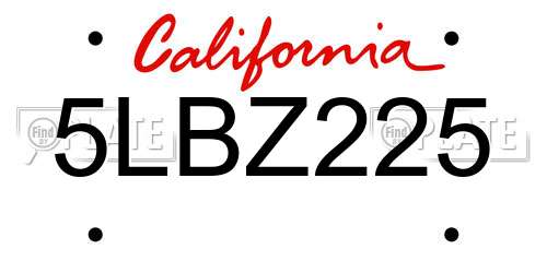 5LBZ225 California License Plate