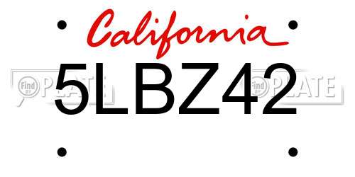5LBZ42 California License Plate