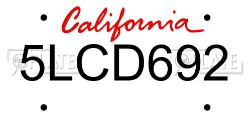 5LCD692 California License Plate
