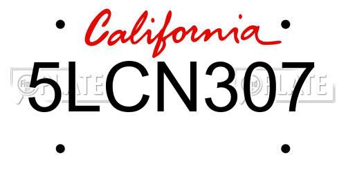 5LCN307 California License Plate