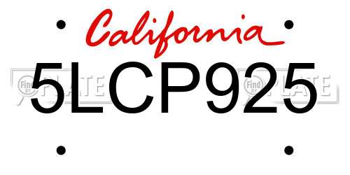 5LCP925 California License Plate