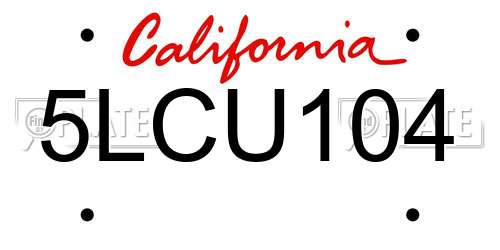 5LCU104 California License Plate