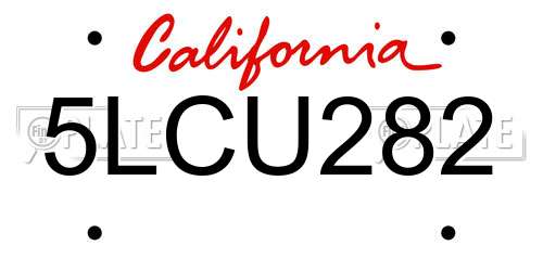 5LCU282 California License Plate