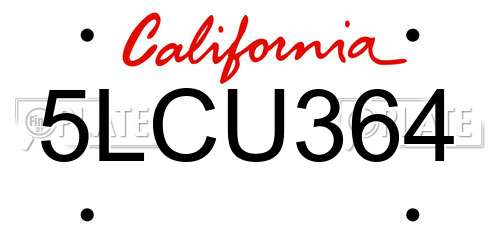5LCU364 California License Plate