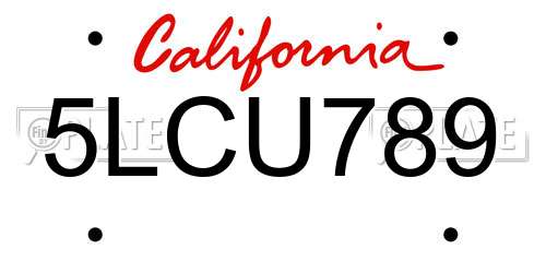 5LCU789 California License Plate