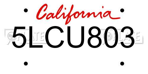 5LCU803 California License Plate