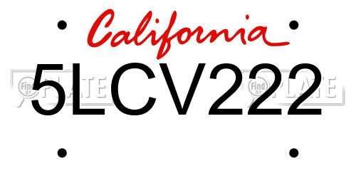 5LCV222 California License Plate