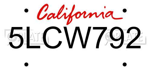 5LCW792 California License Plate