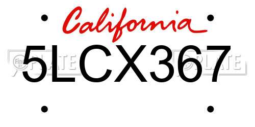 5LCX367 California License Plate