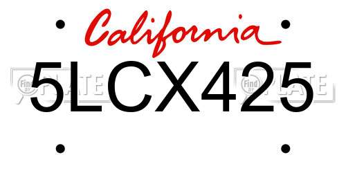 5LCX425 California License Plate