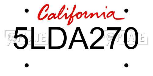 5LDA270 California License Plate