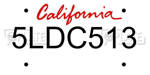5LDC513 California License Plate