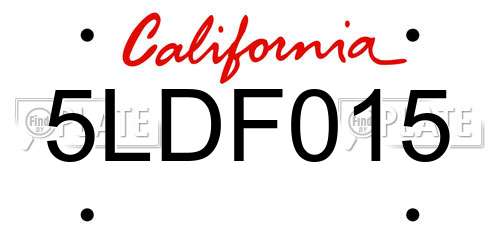 5LDF015 California License Plate
