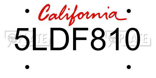 5LDF810 California License Plate