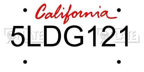 5LDG121 California License Plate