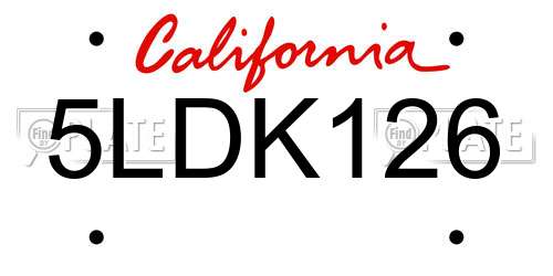 5LDK126 California License Plate