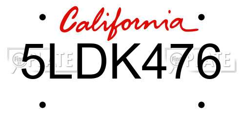 5LDK476 California License Plate