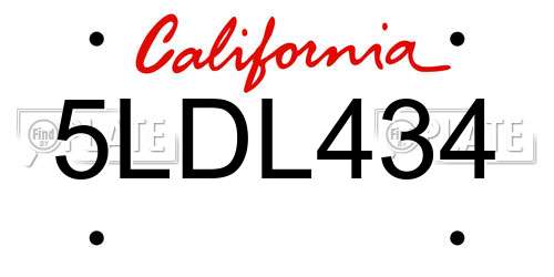 5LDL434 California License Plate