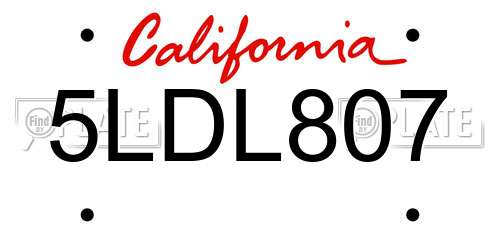 5LDL807 California License Plate