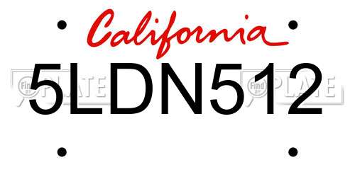 5LDN512 California License Plate