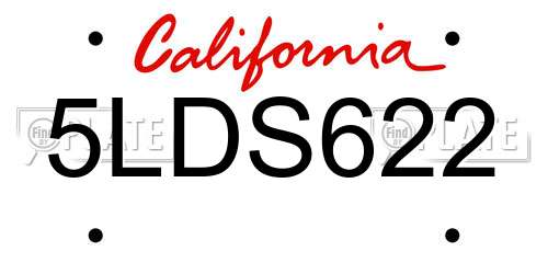 5LDS622 California License Plate
