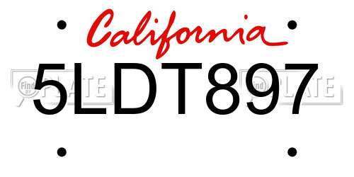 5LDT897 California License Plate