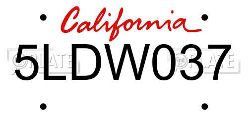 5LDW037 California License Plate