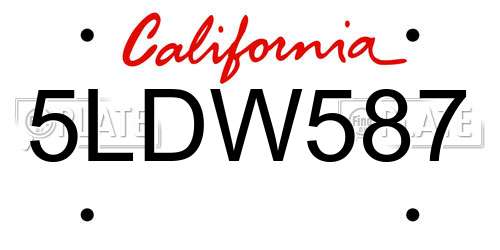 5LDW587 California License Plate