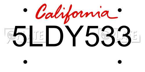 5LDY533 California License Plate