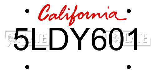 5LDY601 California License Plate