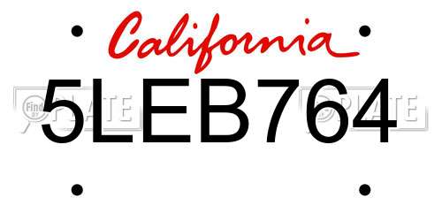 5LEB764 California License Plate