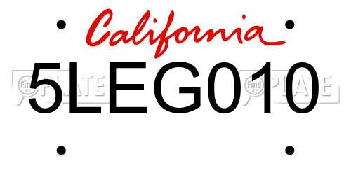 5LEG010 California License Plate
