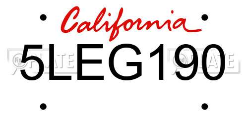 5LEG190 California License Plate