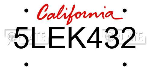 5LEK432 California License Plate