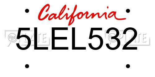 5LEL532 California License Plate