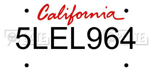 5LEL964 California License Plate