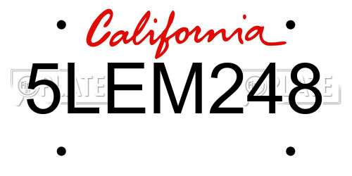 5LEM248 California License Plate