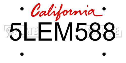 5LEM588 California License Plate