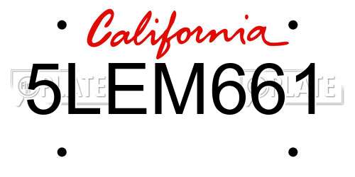 5LEM661 California License Plate