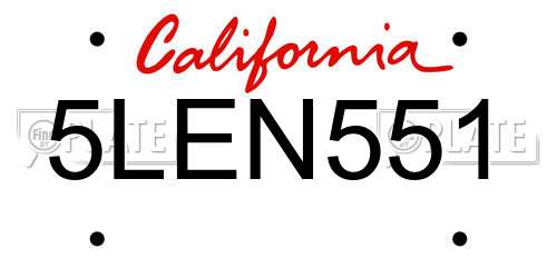 5LEN551 California License Plate