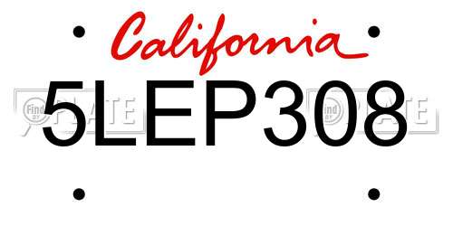5LEP308 California License Plate