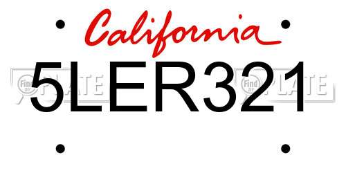 5LER321 California License Plate