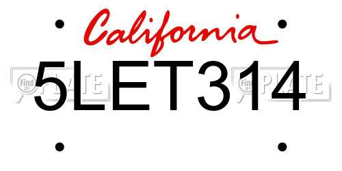 5LET314 California License Plate