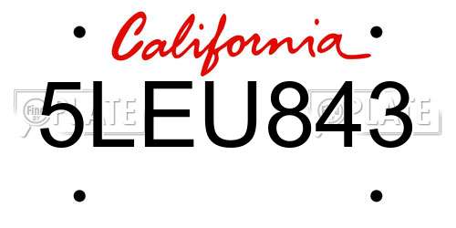 5LEU843 California License Plate