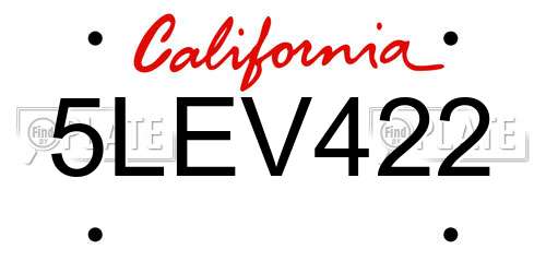 5LEV422 California License Plate