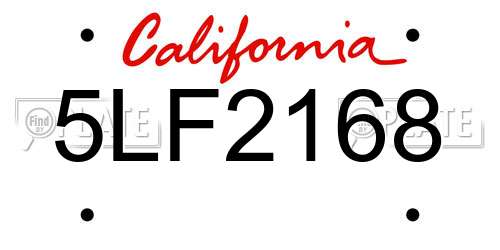5LF2168 California License Plate