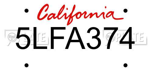 5LFA374 California License Plate