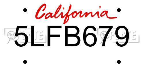 5LFB679 California License Plate