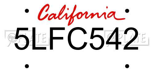 5LFC542 California License Plate