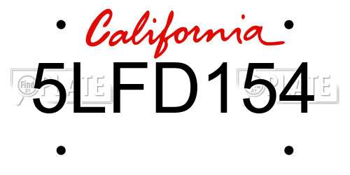 5LFD154 California License Plate